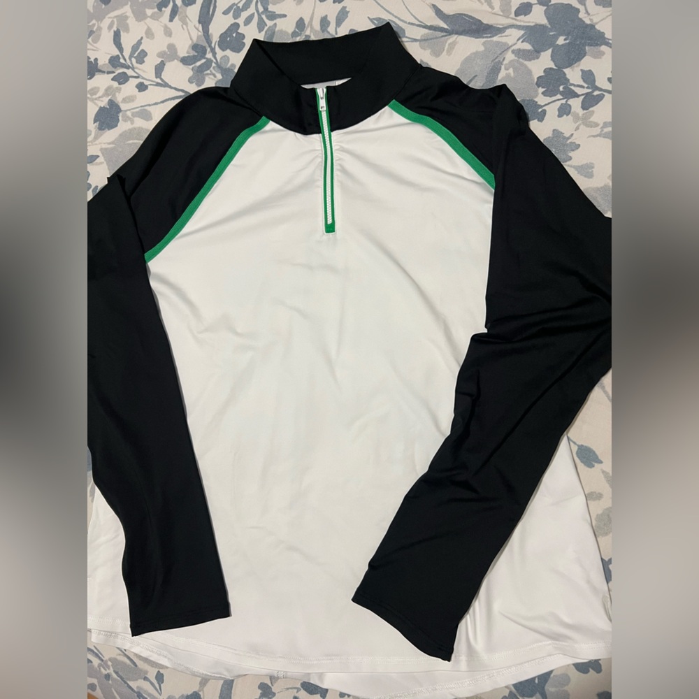 BELYN KEY WOMEN'S SOPHIA LONG SLEEVE 1/4 ZIP GOLF TOP SZ XL WHITE BLACK